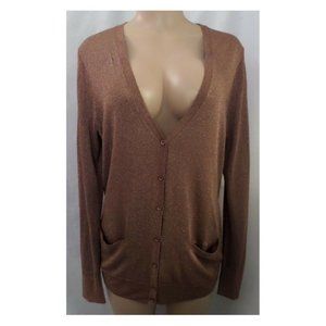 "J. CREW" MOCHA SHIMMERY LONG SLEEVE LONG CARDIGAN SWEATER SIZE: L NWT